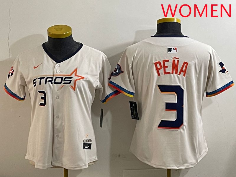 Women Houston Astros #3 Pena Cream Fourth generation Joint Name Nike 2025 MLB Jersey style 4